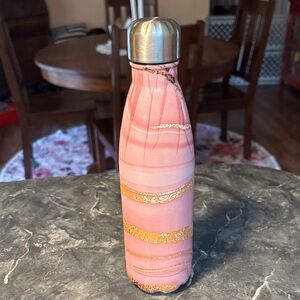 Source Unknown Pink and Gold Swirl Thermos